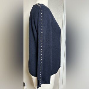 Zadig & Voltaire Lemy Navy Sweater Open Front Cardi w Stud Detail Down Sleeves